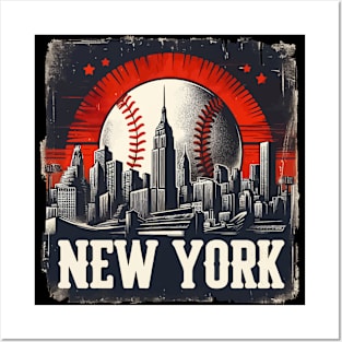 New York Baseball Skyline Retro Vintage Posters and Art